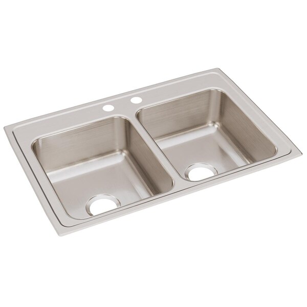 Lustertone Ss 33 X 22 X 8.1 Equal Double Bowl Drop-In Sink With Quick-Clip